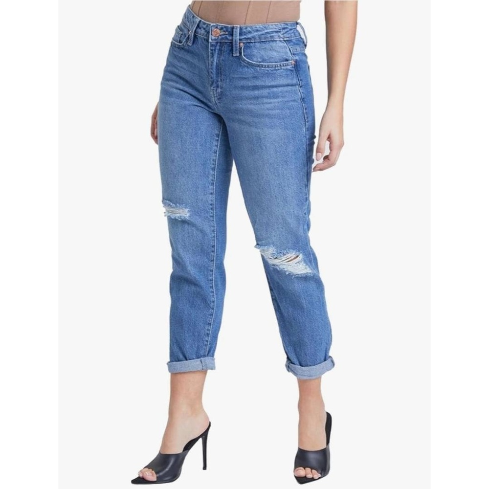 YMI DREAM Hybrud Denim Distressed Cuffed Mom Jeans Size 13/31